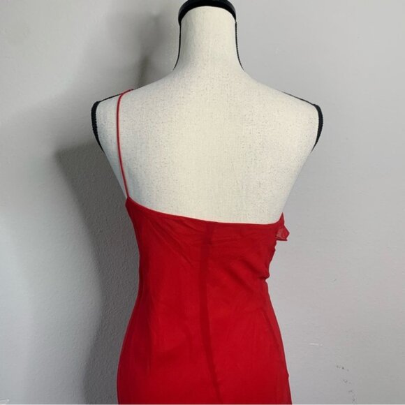 Express Red Silk One Shoulder Asymmetrical Cocktail Midi Dress - Picture 9 of 14